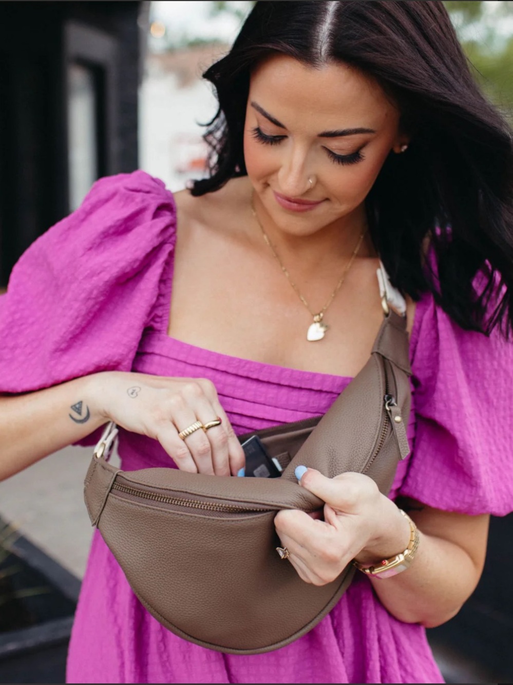 Andar Tatum Crossbody Taupe Togo with Strap